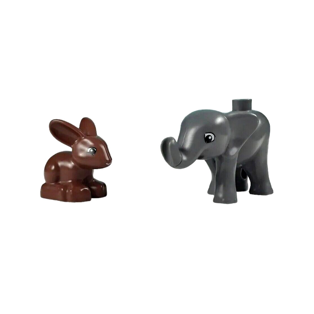 Lego Duplo Gray Elephant Brown Bunny Rabbit Figure Lot of 2